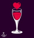ValentineÃ¢â¬â¢s day theme vector illustration placed on dark background. Design wineglass with loving heart, romantic rendezvous co